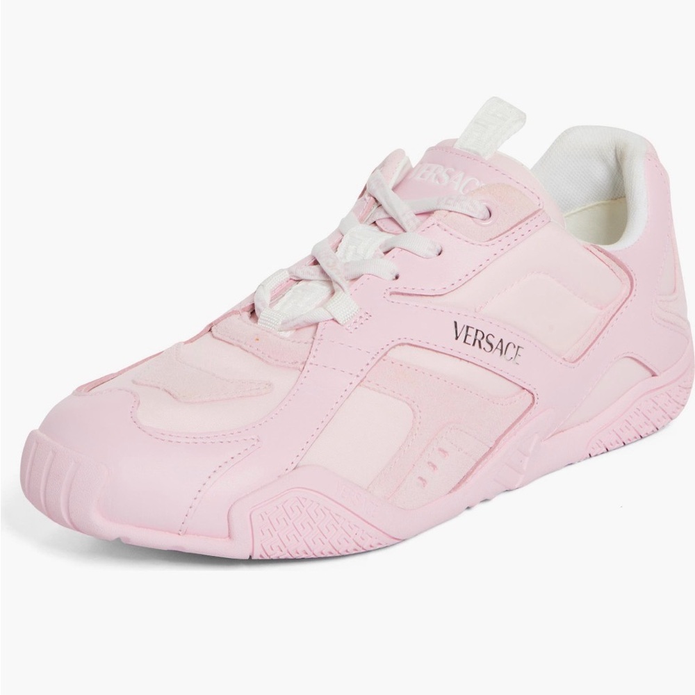 New Authentic Versace Light Pink GALAXIA LEATHER SNEAKERS Athletic Shoes